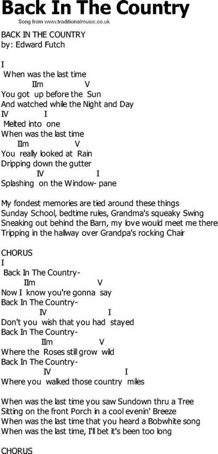 Old Country song lyrics with chords Rainbow Stew